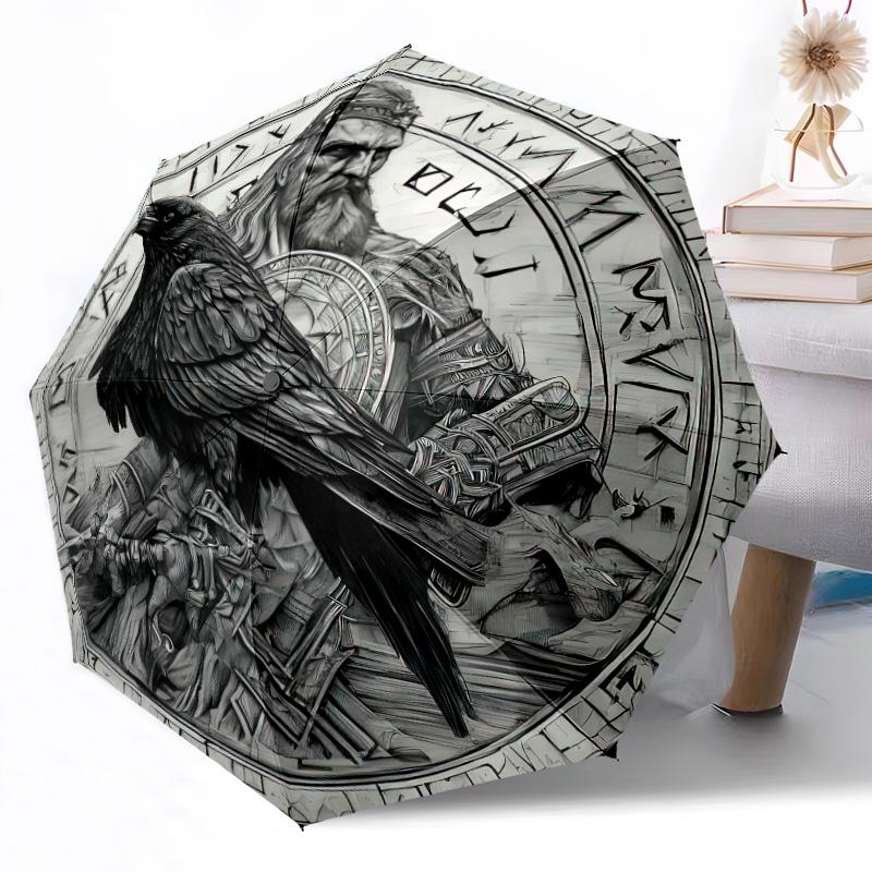 Viking Compass Symbol Automatic Umbrella Compact 8-Rib Weight Foldable Design All-Season Umbrella for Travel Fashionable Accessory Spiritual Gift
