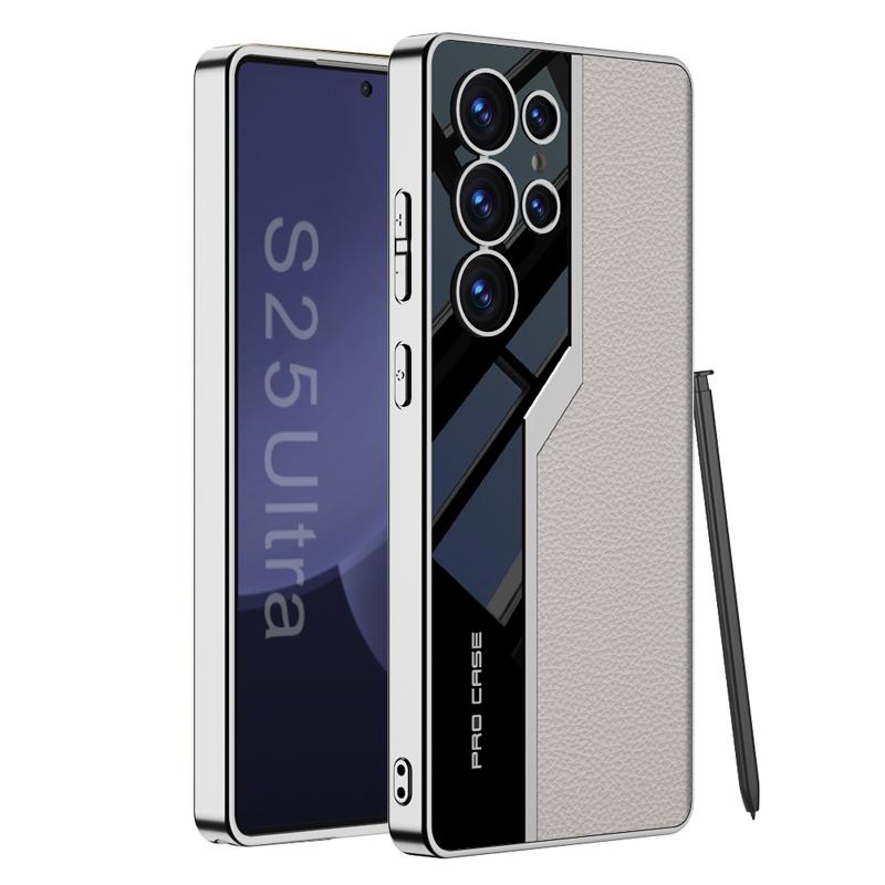 

For Samsung Galaxy S25 Ultra Case GKK Electroplated Plain Leather + Soft TPU Frame Camera Protection Cover For Galaxy S25 Ultra