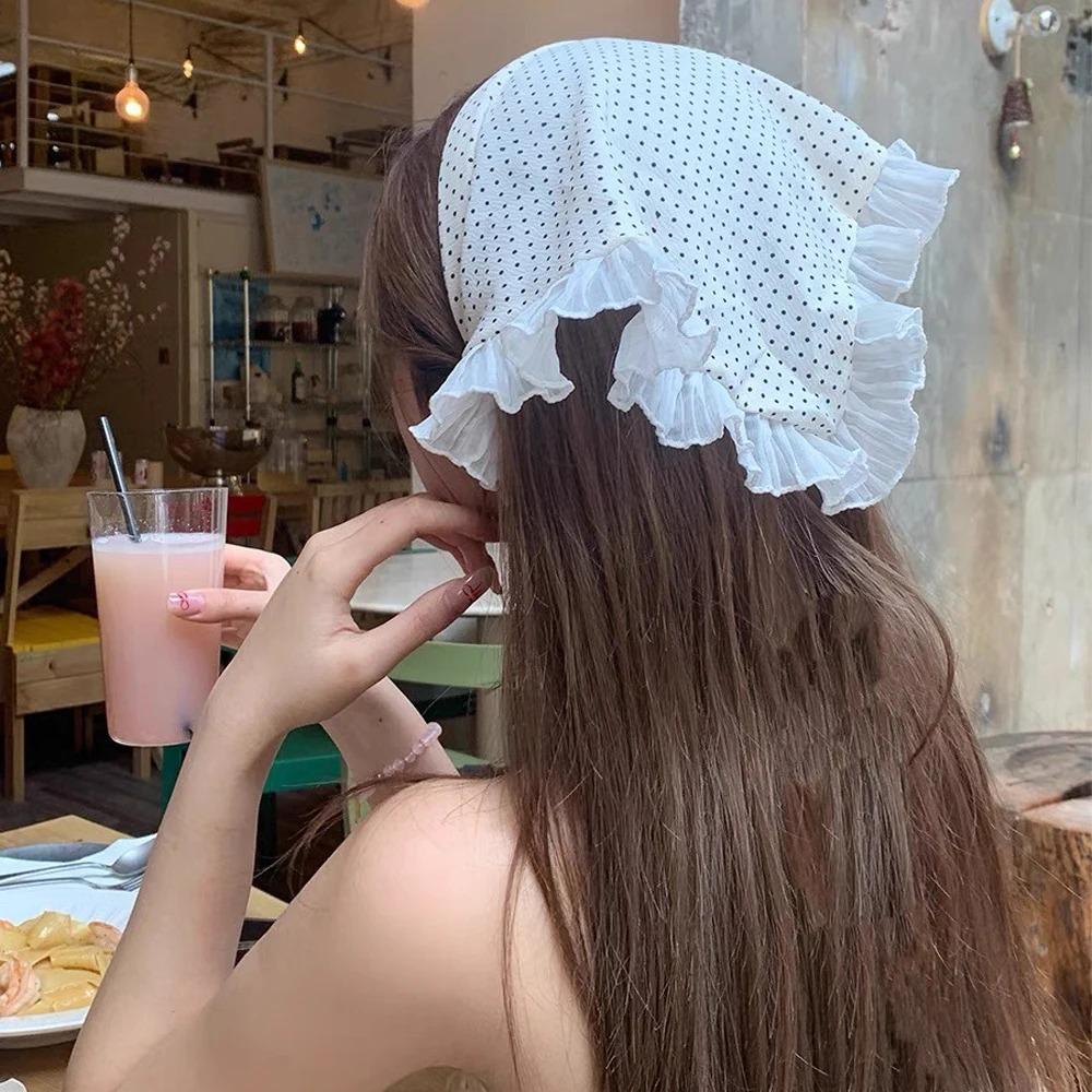 Girl's Hair Accessories Woven Hair Scarf Plaid Lace Retro Travel Photo Headband Women Headwarp Bandana Hair Band Y2K Hair Hoop