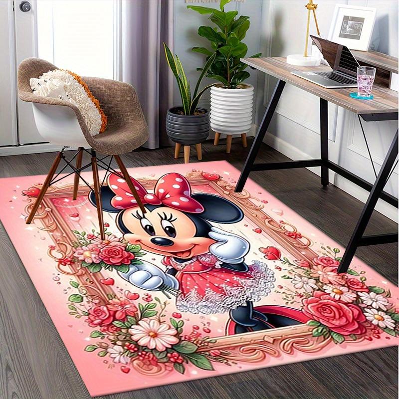 Office Carpet, Under Chair Rug, Gift for Home Decor, Minnie Mouse Inspired Floral Design, Soft and Warm Floor Mat for Room, Valentin