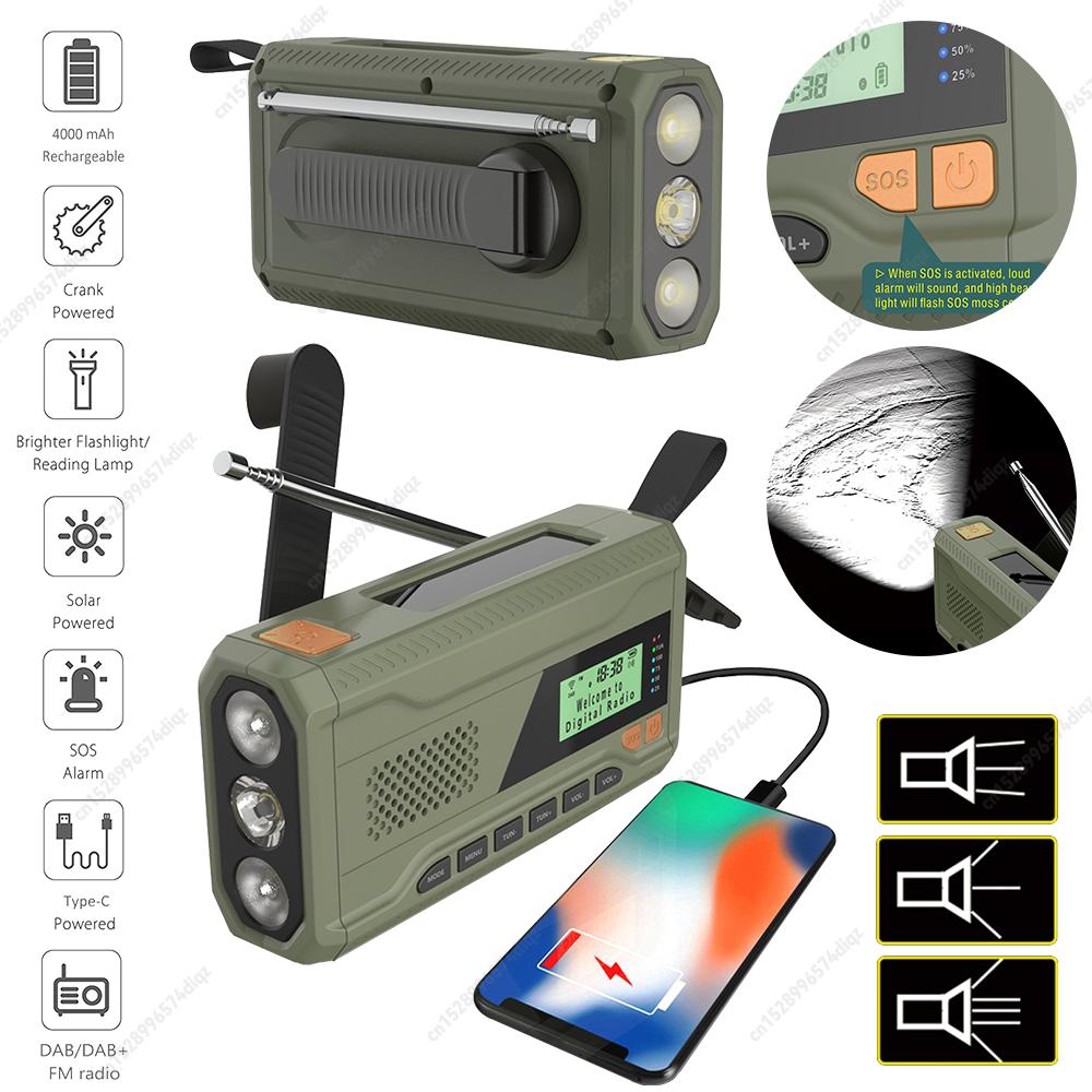 Portable DAB+Digital Radio Rechargable FM Radio with Flashlight BT Speaker Solar Radio Emergency Weather Radio for Camping Storm