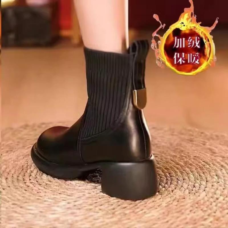 Skinny Martin Boots Women's Thick-soled Retro Elastic Short Boots Women's Thick Heel Muffin Casual Socks Boots