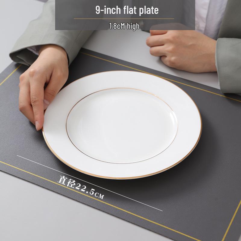 Gold Rimmed Jingdezhen Bone China Flat Plate - Elegant Ceramic Dinnerware for Home & Restaurant