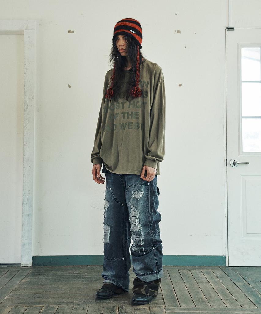 THEVINYLHOUSE Old West Typo Ls Tee Olive