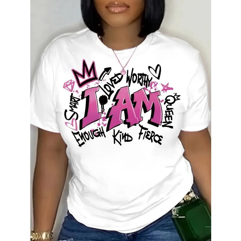 

Women s I AM Affirmations T-Shirt - Empowering Motivational Cotton Tee with Stars Hearts Crowns Design, Comfort Fit Crew Neck Short Sleeve Top, S белый