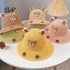 Hollow Woven Summer Hat Cute Animals Straw Sun Hats for Kids, UV Protection Fishing Hat, Wide Cartoon Patch Brim Bucket Breathable Outdoor Beach