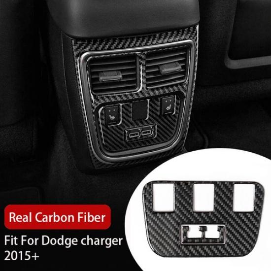 Carbon Fiber Rear Center Console W/ USB Cover Trim 4x For Dodge Charger 2015-22