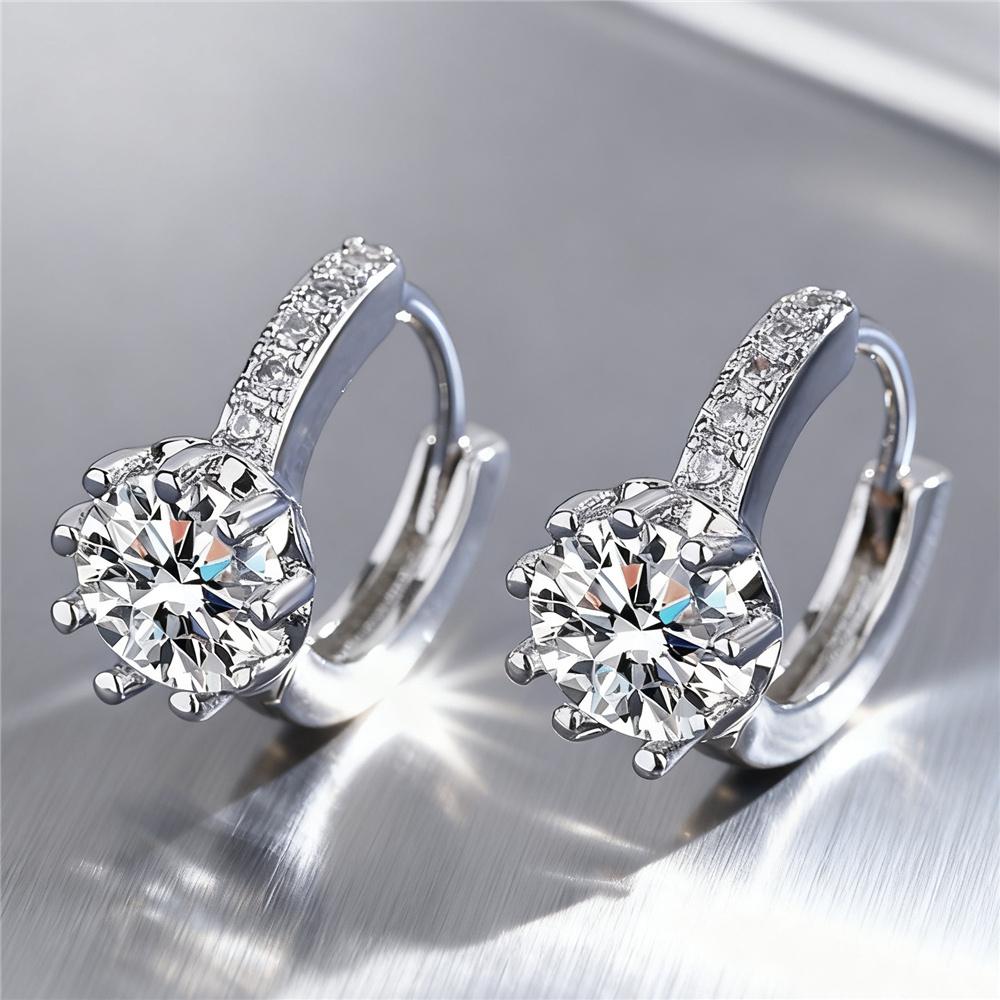 Милые женские круглые серьги-кольца с белыми цирконами Винтажная мода Серебристый цвет Свадебные Для женщин