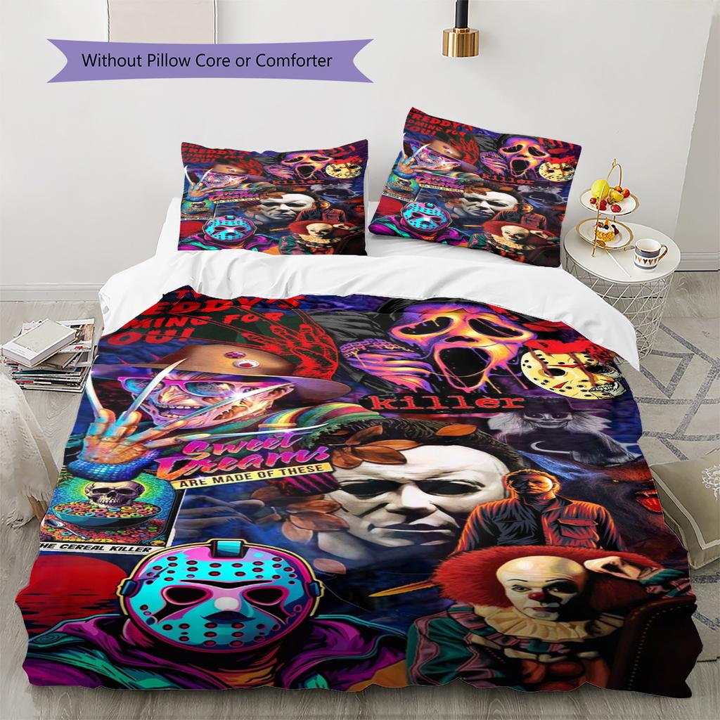 Horror Movie Pattern Bedding Quilt Set Quilt Cover Pillowcase Home Decoration Gift (1 * duvet cover + 2 * pillowcase, without core)
