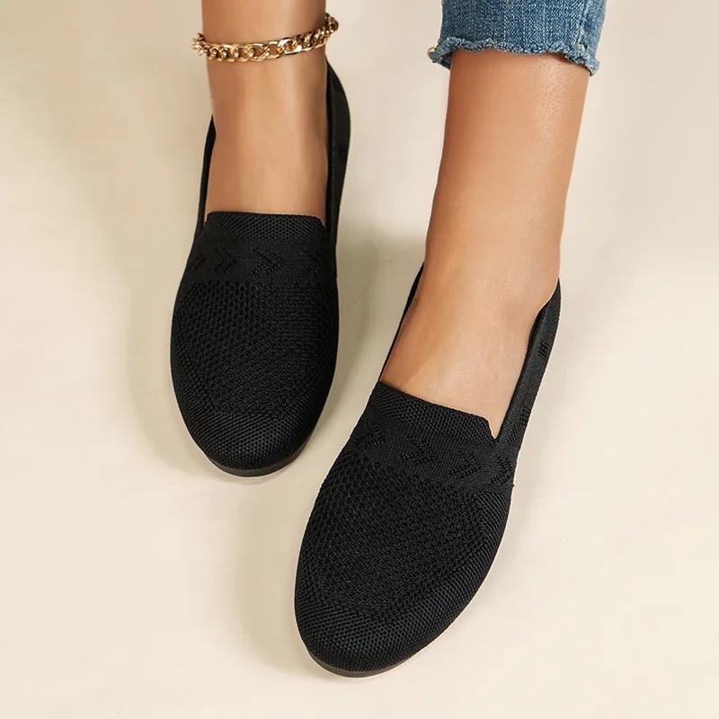 Loafers Women's Square Toe Breathable Slip on Square Toe Mesh Women Flats Shoes Soft Bottom Knit Ballet Flats Shoes Boat Shoes