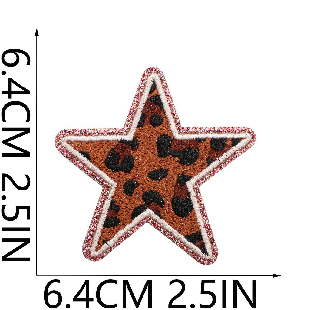 Leopard Print Embroidery Cloth Sticker Grit Leather Five-Pointed Star Patch Sticker Bag With Color Pattern Computer Embroidery Label