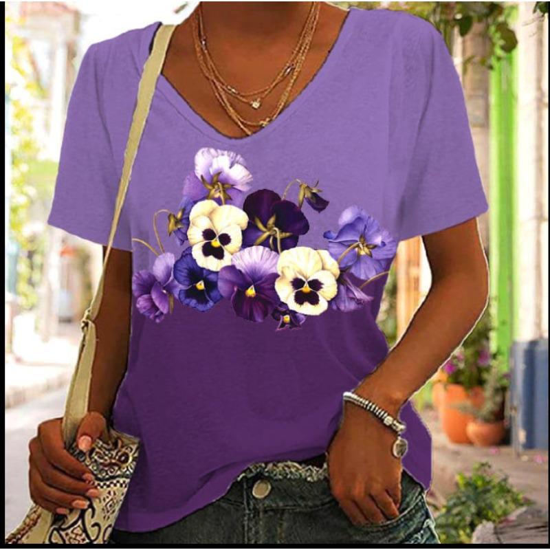 Spring and Summer New 3D Digital Printed Loose Sloping Neck Women's T-shirt