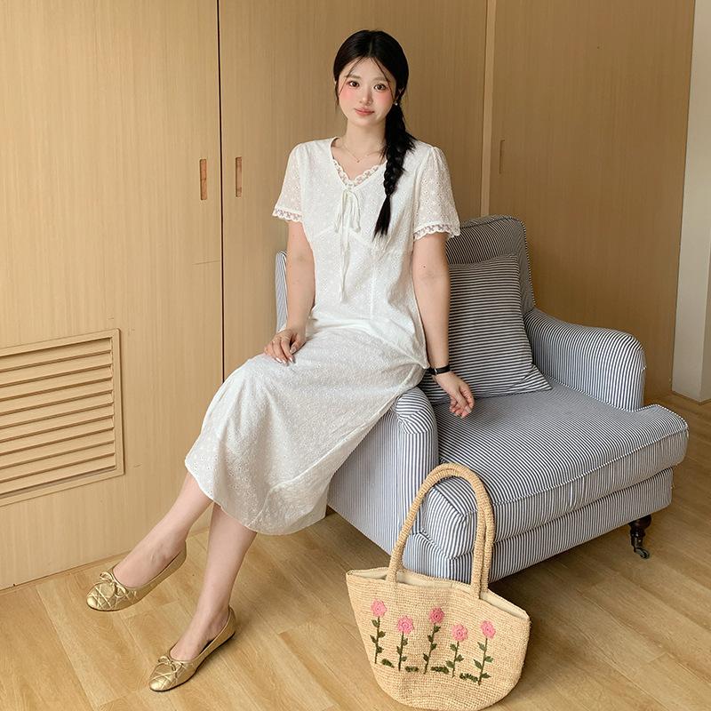 Large Size Women's French Gentle Holiday Dress 2026 Summer Waist and Thin A-shaped Long Dress 264920