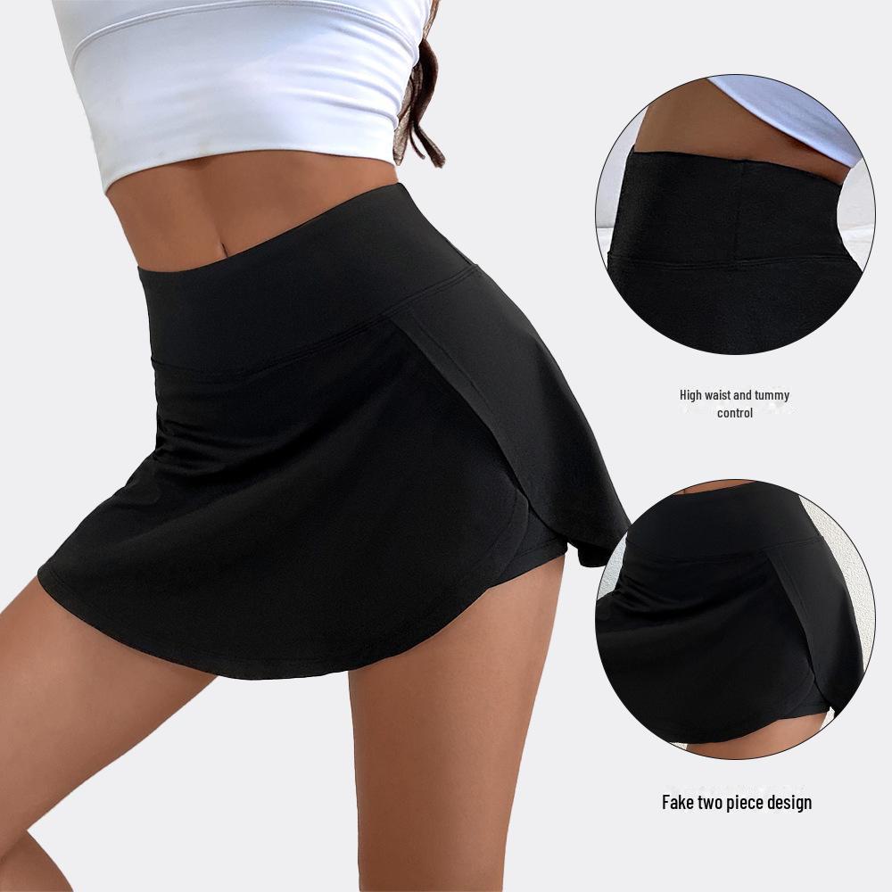 Yüksek Belli Kadın Yoga Eteği, Bol Dış Katmanlı ve Dar Kesim Koşu Şortlu