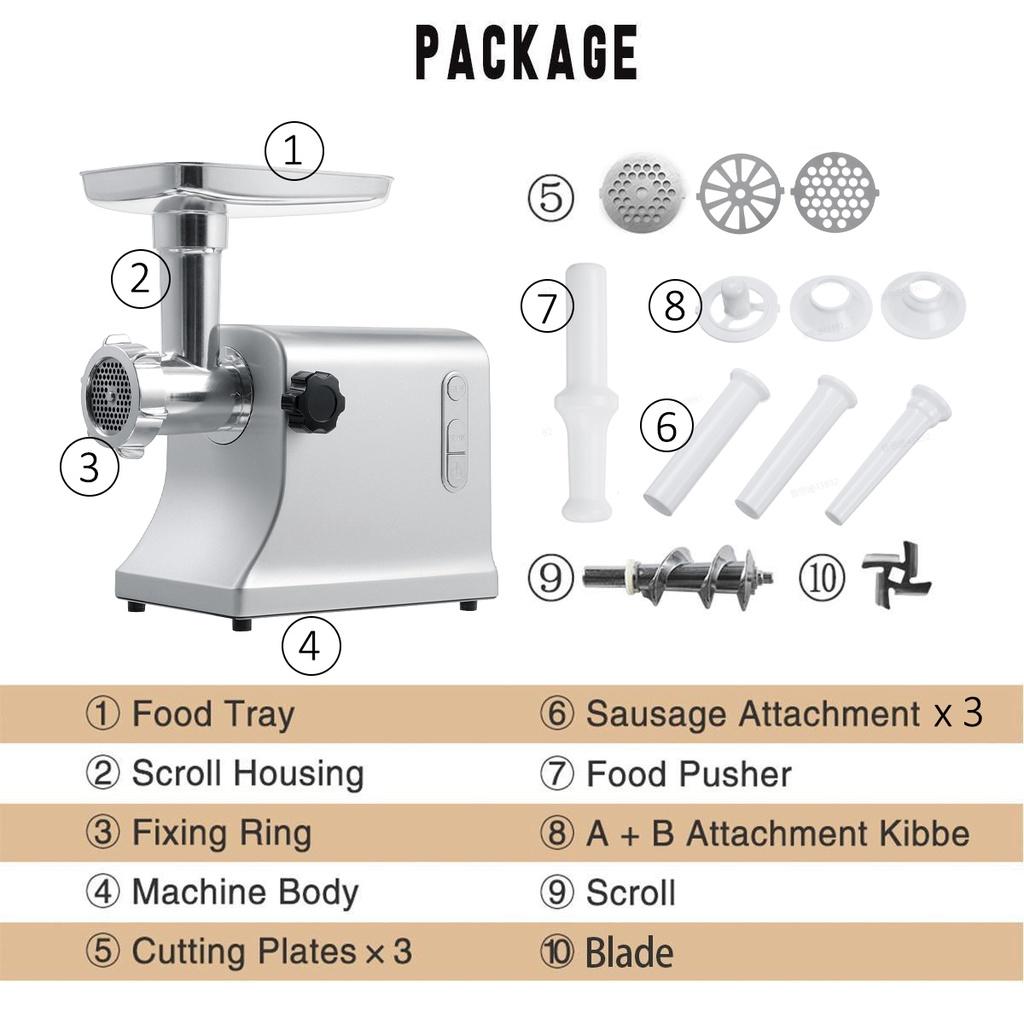 Stainless Steel Electric Meat Grinders Powerful Electric Grinder Sausage Stuffer Meat Mincer 3200W Home Kitchen Food Processor
