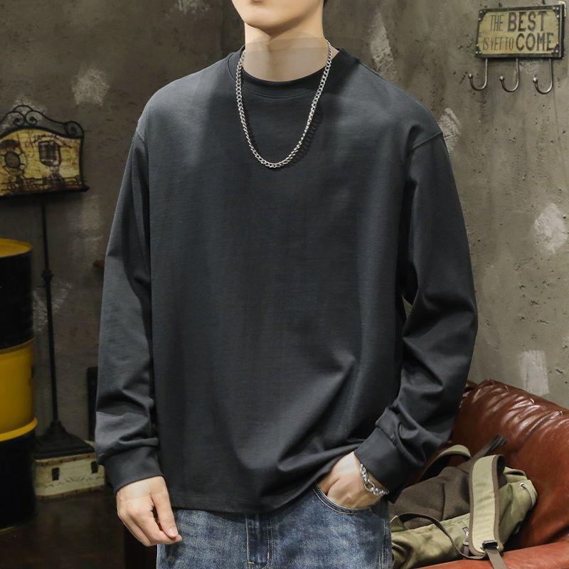 

Men s Solid Color 280g Heavyweight Long Sleeve T-shirt - Loose American Style, Spring/Autumn Trend Sweatshirt Base Layer M (80-100 jin)