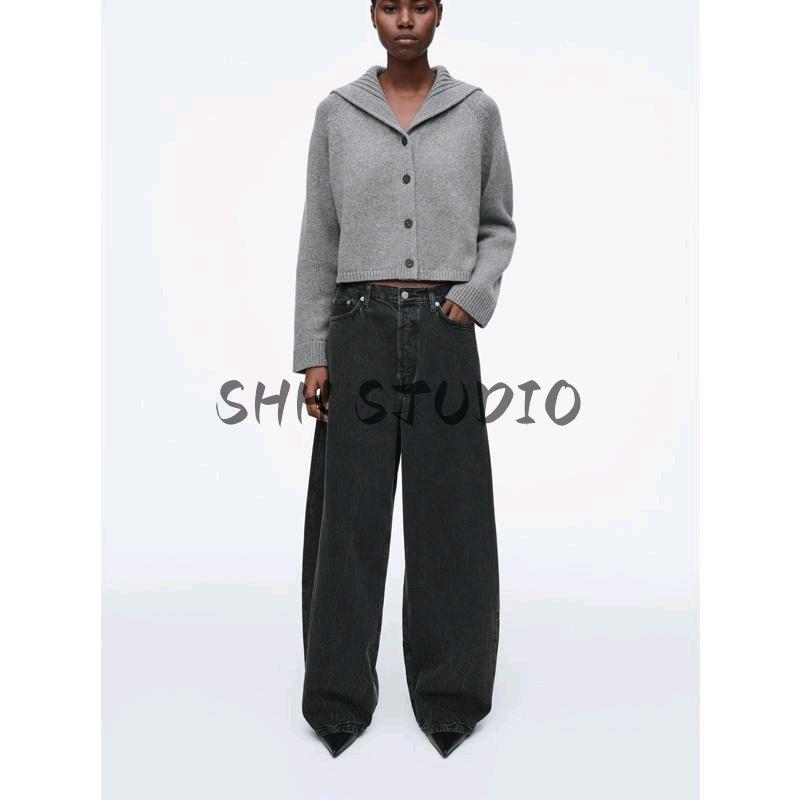 CS Spring New Women's Clothing Standard Edition Sailor Collar Wool Blend Knitting Cardigan Sweater 1260913