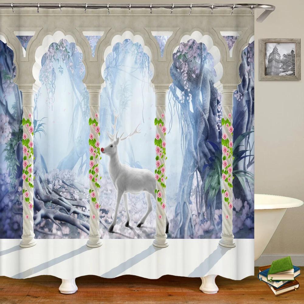 3D European Rural Town Flowers Landscape Printing Bathroom Waterproof Shower Curtain Polyester Curtain Home Decoration Curtain