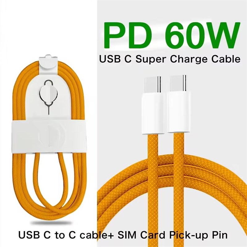 Цветной кабель USB-C на Type C для Apple iPhone 17 16 15 PD 60W быстрая зарядка для iPhone Type C плетеный кабель аксессуары 1M оранжевый
