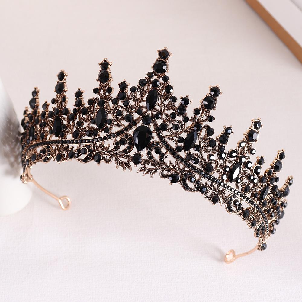Barokk Retro Brudekrone Svart Krystall Prinsesse Bursdag Kronebrud Bryllup Hodeplagg Formell kjole Tilbehør
