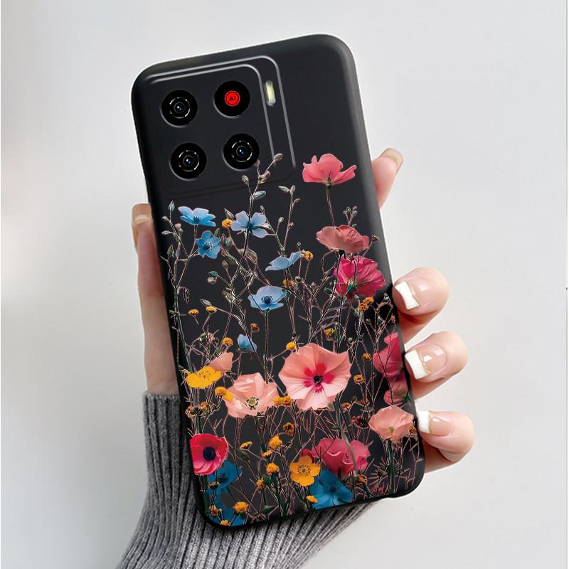 Printing Pattern Case For ZTE Blade A56 Z2473 Nubia A56 Soft Silicone Black Shell Cover For Blade A56 Pro Cute Flower Casing