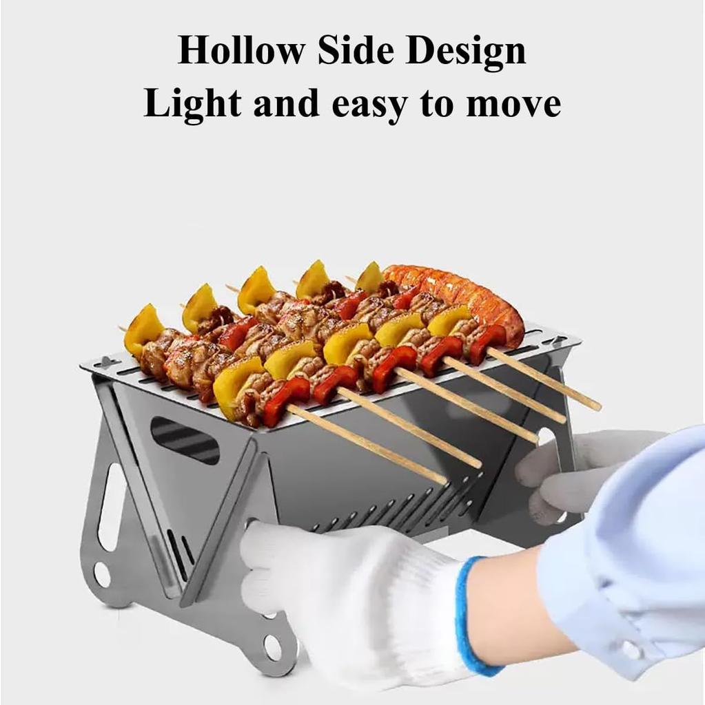 WINB Portable Folding BBQ Grill with Carry Bag for 1-2 People - Mini Charcoal Grill for Camping, Compact Stainless Steel Fire Pit