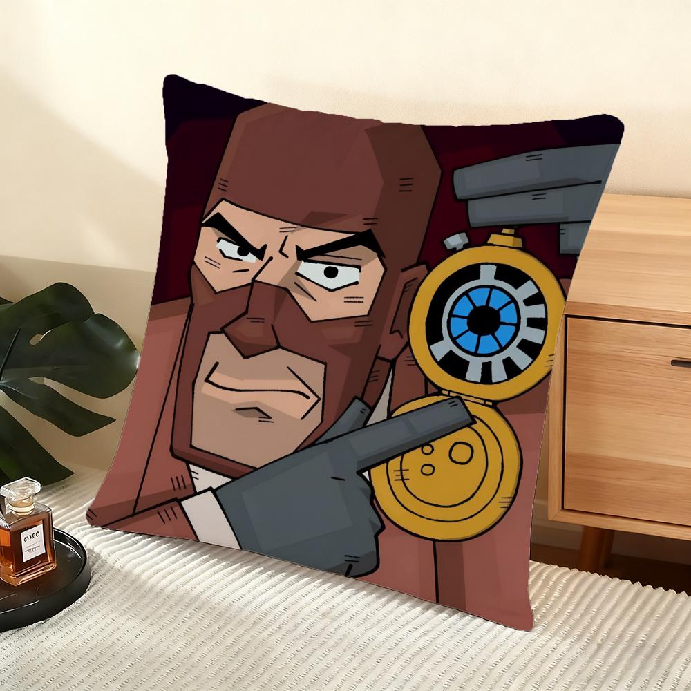 T-Team F-Fortress 2 Cushion Cover Soft Short Plush Pillow Cover Smooth Cozy Texture Aesthetic Cushion Case Home Decor
