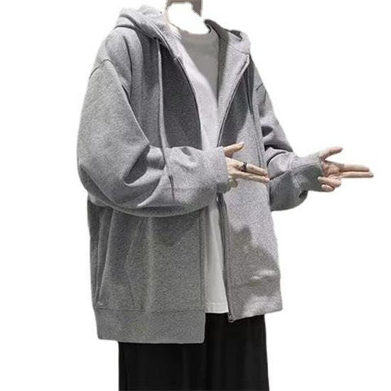 Pánský nadměrný kardigan s kapucí a sametovou podšívkou - Volný střih, Trendy korejský styl pro podzim/zimu