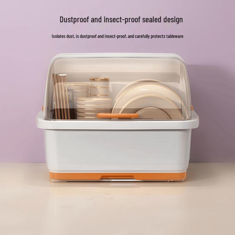 Large Kitchen Cabinet Storage Rack with Lid - Bowl, Plate, and Tableware Organizer with Drawer Drainer.