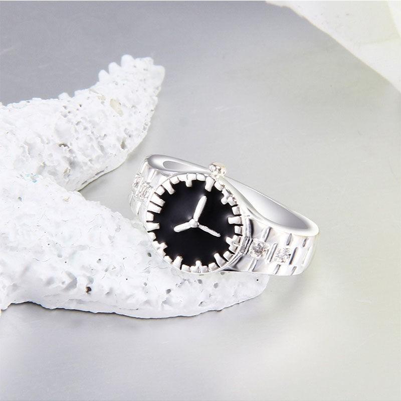 Adjustable Open Ring With Crystal-Embellished Watch Design Women Men Vintage Style Finger