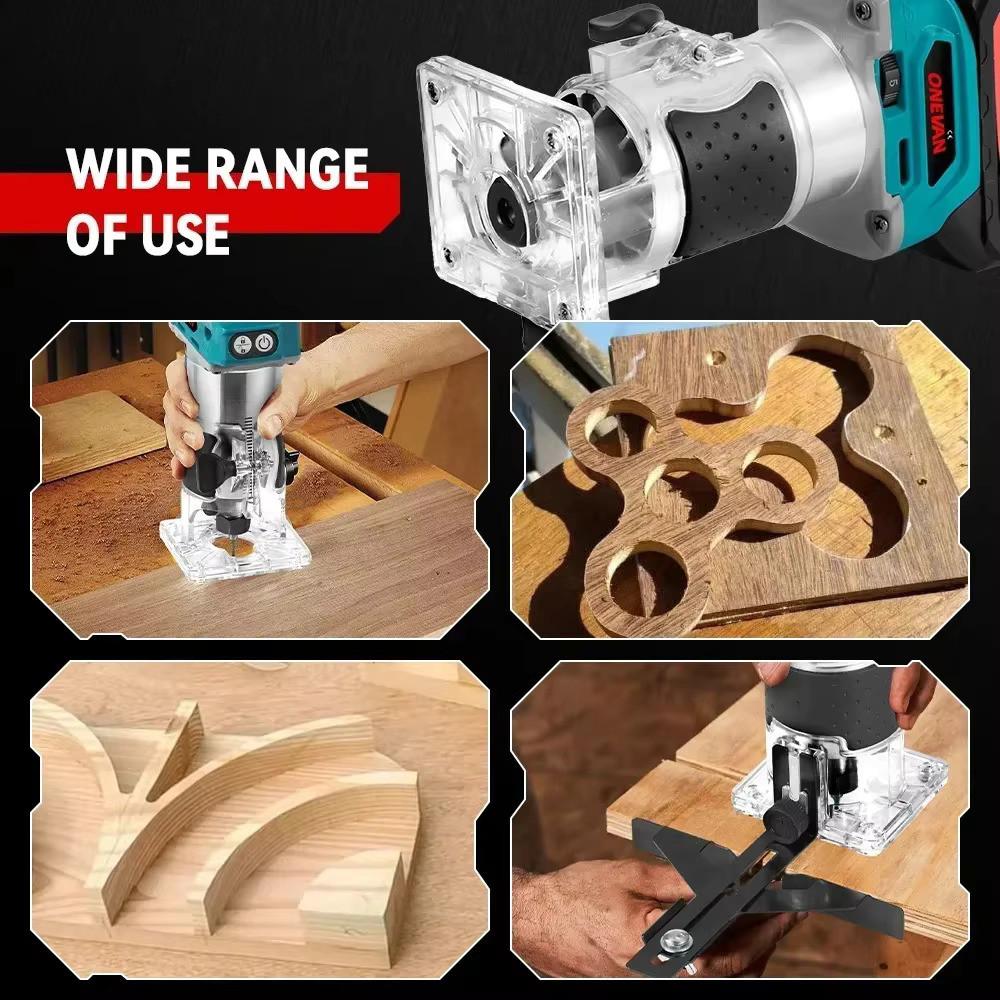1600W Cordless Wood Router 5 Speeds Brushless Electric Hand Trimmer Portable Woodworking Engraving Slotting Power Tool