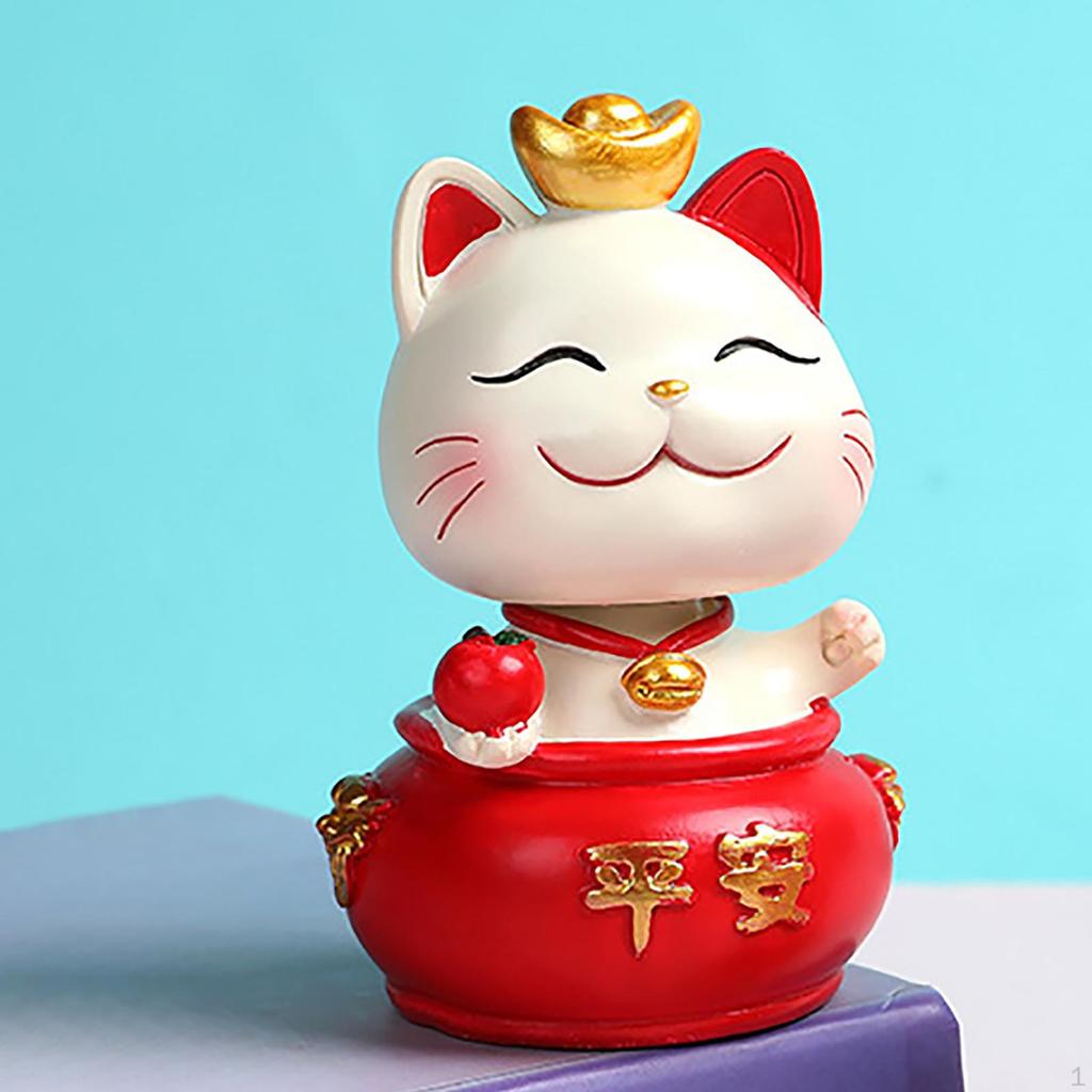 Shaking Head Figurine Kitten Statue Feng Shui for Office Bedroom Birthday Decor