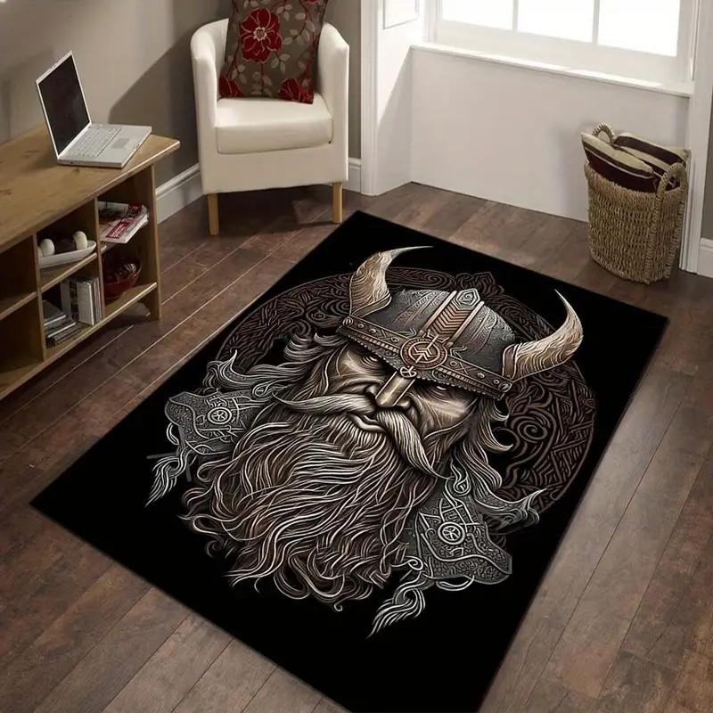 Non-Slip Carpet Nordic Mythology Viking Rune Patterned Area Rug for Living Rooms, Bedrooms, Gardens, and Outdoor Decor Floor Mat