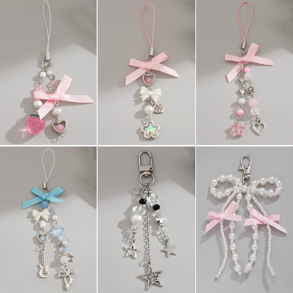 Small Fresh, Sweet And Cool Strawberry Bow Keychain, Creative Flower Star Love-Shaped Jewelry