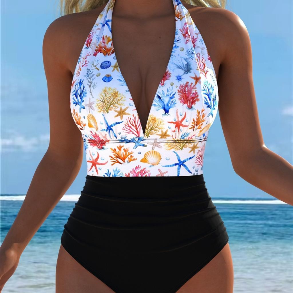 New European and American Style Leopard Print One-piece Swimsuit Women's Deep V Neck High Waist Thin Backless Beach Vacation Swimsuit