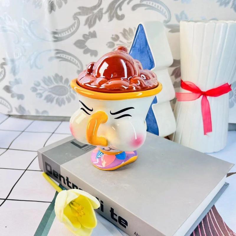 Disney Beauty and The Beast Mug Creative 3D Cartoon Chip Ceramic Cup Large Capacity Kawaii Chip Tea Coffee Mug with Lid Decor
