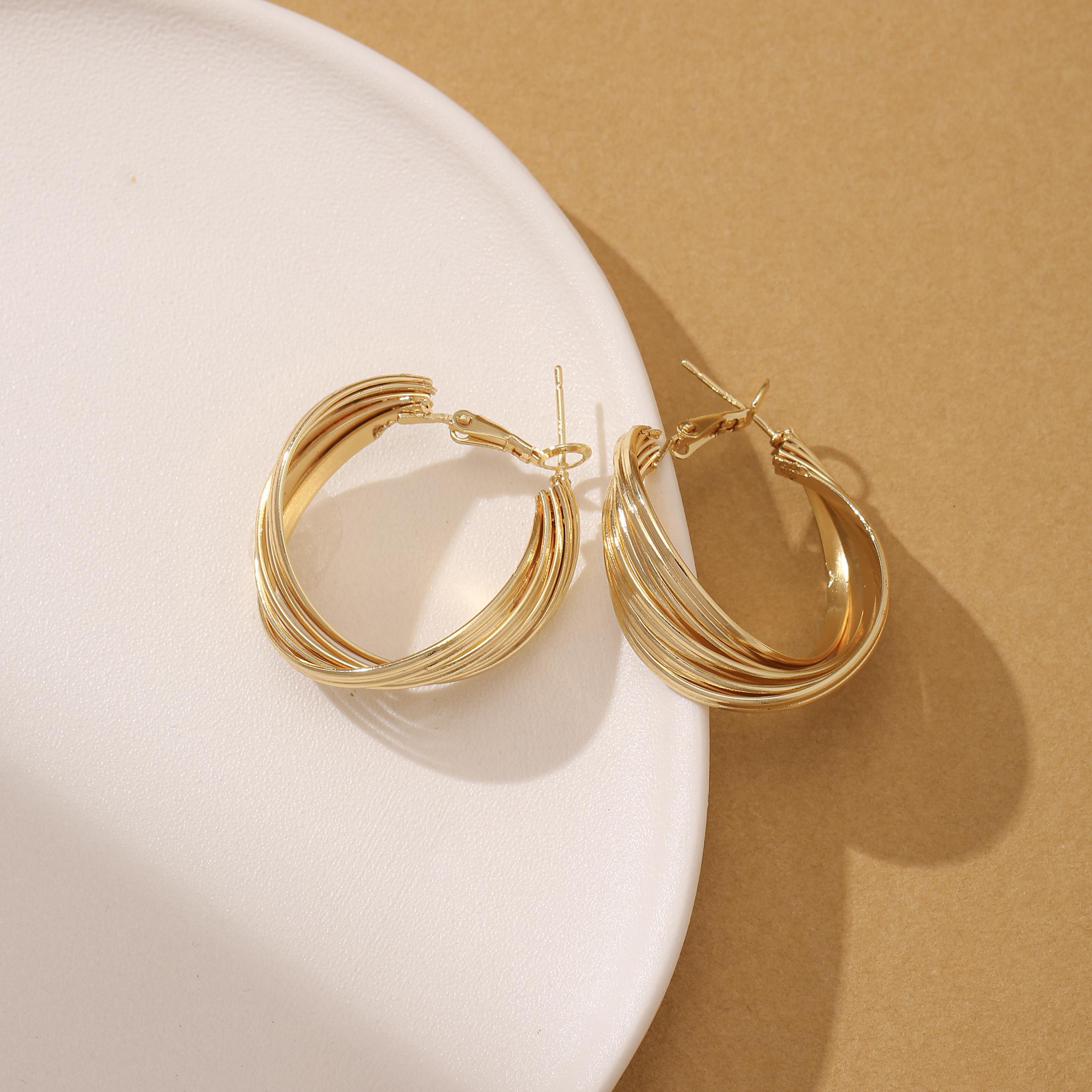 Golden Multi Layer Twisted Hoop Earrings for Women Statement Jewelry Gift GOLD золотистый