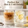 NINU Ribbed Drinking Glass Cups with Glass Straws, Aesthetic Iced Coffee Glasses,Wave Bubble Glasses Tumbler,Ripple Glassware,Beer Glasses for Coctail