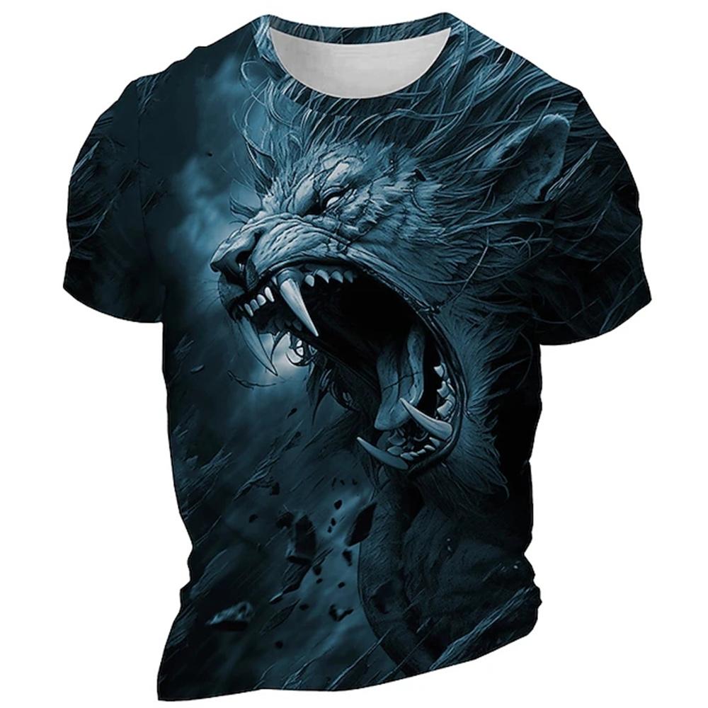 Men's Casual Round Neck T-Shirt Outdoor Sports Mountaineering Short Sleeve 3D Dog Bear Print Summer Breathable Men's T-Shirt Top