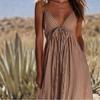 2026 European and American Retro Vacation Style Khaki Striped Summer Dress