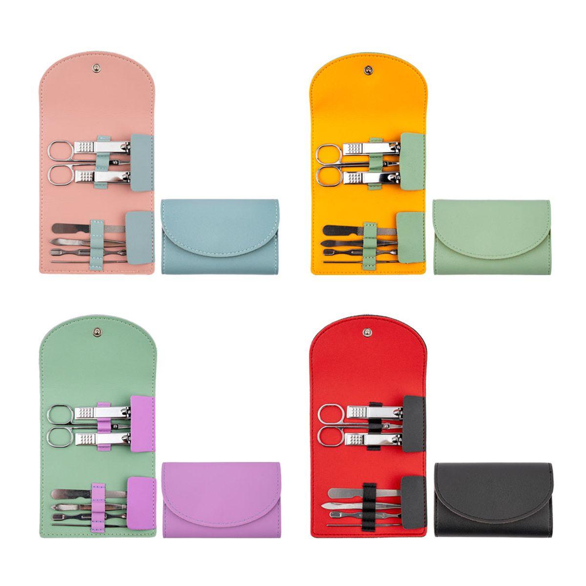 Leather Pastel Nail Care 7-Piece 4-Color Nail Clipper Set black