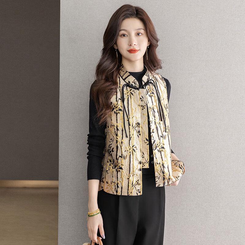 Sibaisha Damen Retro Jacquard Stehkragen Weste