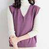 IHUASU Women's Autumn and Winter Loose V-neck Knitted Waistcoat Solid Colour Short Section Sleeve Head Sleeveless Outer Shoulders Vest
