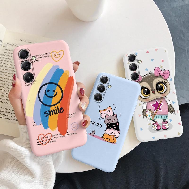 Owl Cartoon Patterned Soft Silicone Case For Samsung A55 A35 S24 Xiaomi Redmi Note 13 iPhone Huawei Honor Realme Camera Protective Shockproof Cover