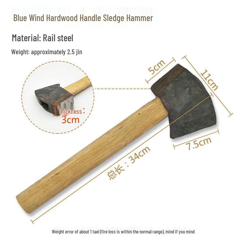Mason's Hammer Set: Square and Flat Head, Pointed Head, Forged Iron, Round Head for Mining.