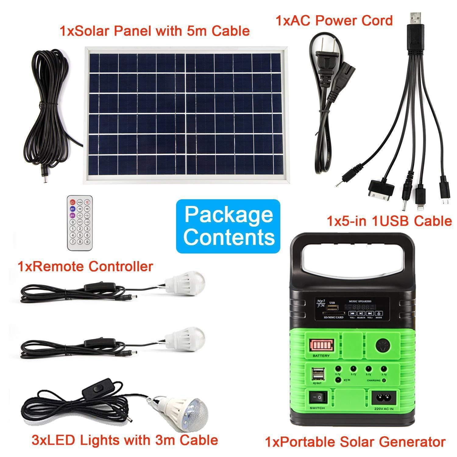 Солнечная система освещения 10 Вт LED для улицы и кемпинга Full System 10W Green