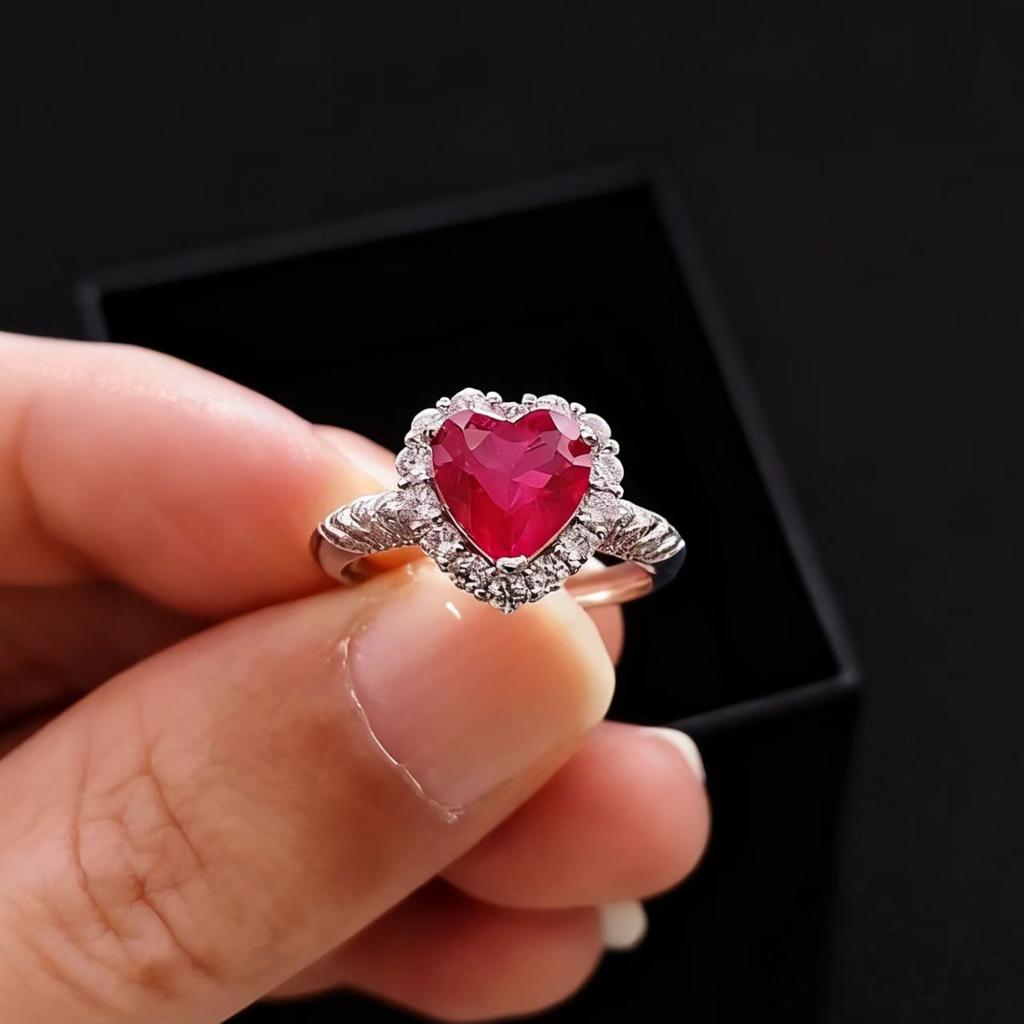 Heart Of The Ocean Women'S Ring Cultivation Sapphire Ruby Love Open Ring Women'S Heart Colored Treasure Ring