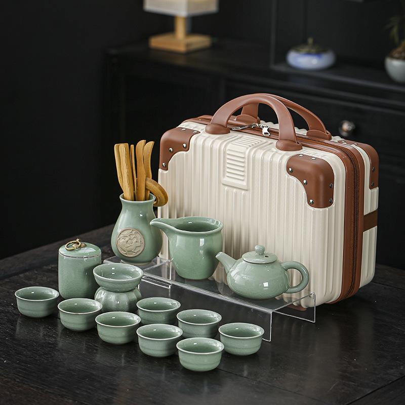 Ge Kiln Opening Kung Fu Tea Set, Business Gift Set, Gift Box, Office Meeting Guests, Making Teapots for Customers