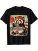 Cute Panda Eating Ramen Design Casual Round Neck Japanese Anime Style T-shirt Women Clothing Fashion Summer Streetwear Y2K Top