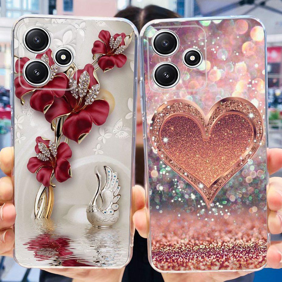 Cute Flower Cat Painted Case For Xiaomi Redmi 12 5G 2023 Soft Silicone TPU Back Cover For Redmi12 5G Global Phone Bumper